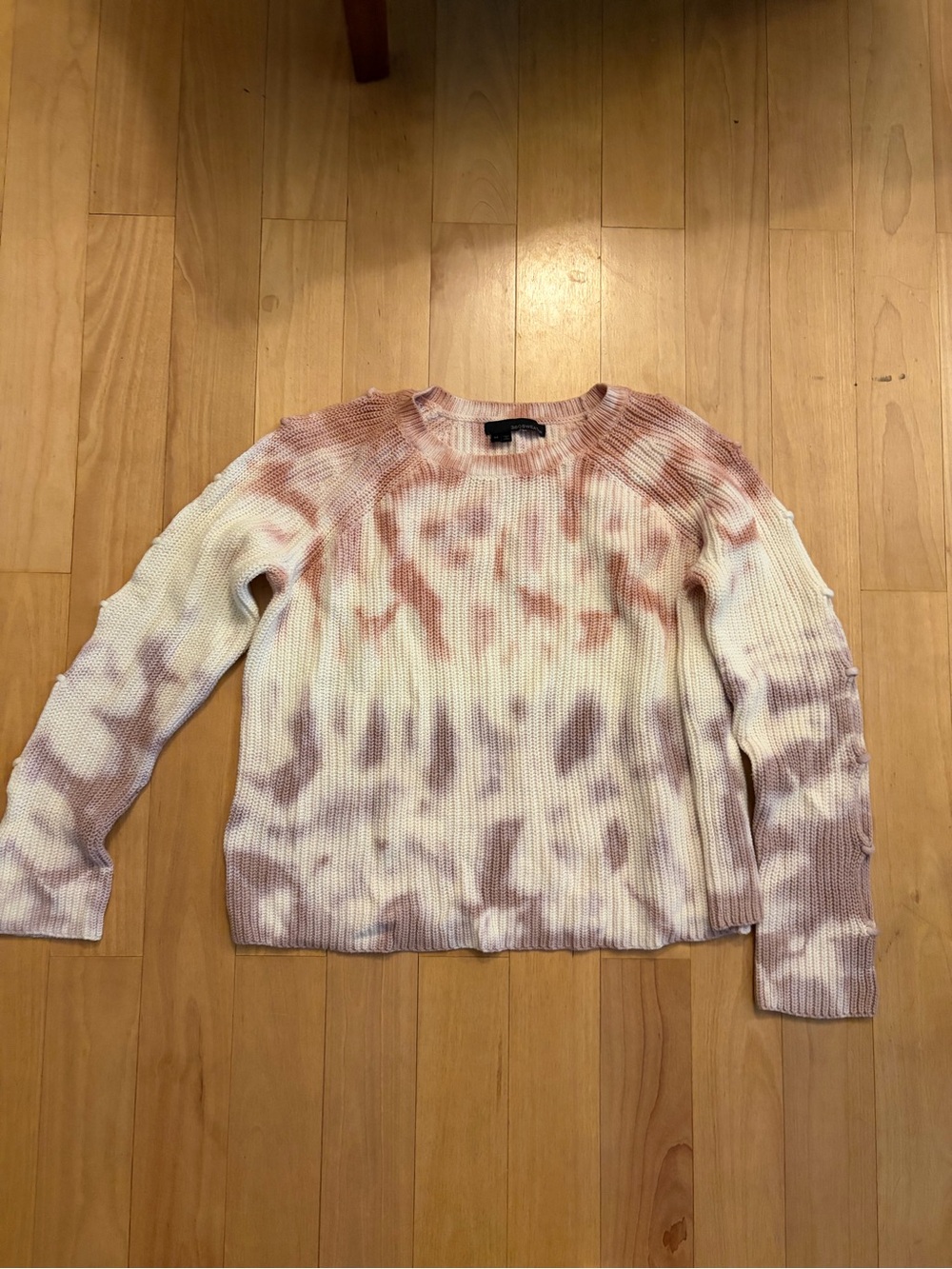 Tie-Dye Crewneck Sweater open sleeve pink purple & Cream like new 360sweater med